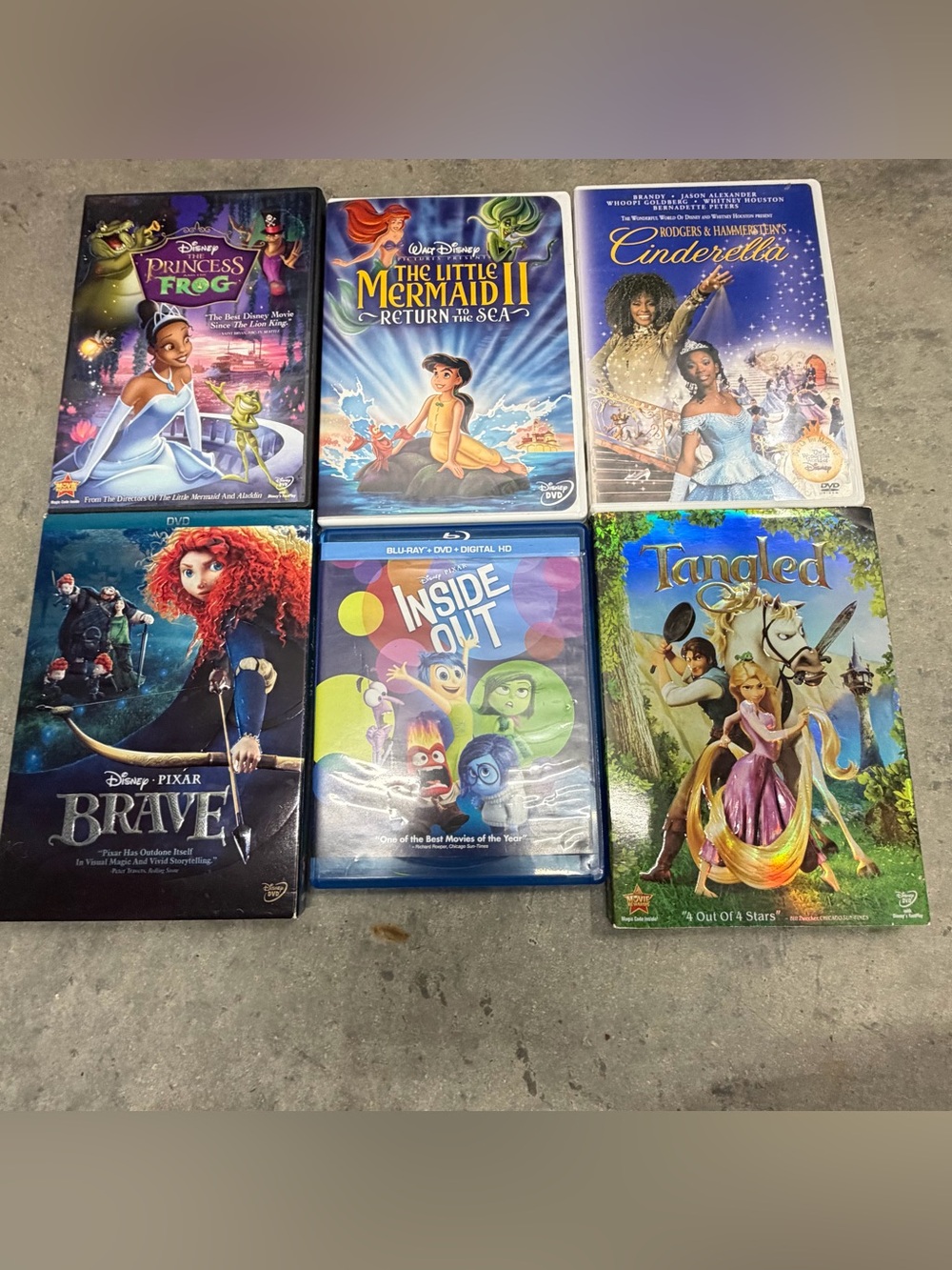 Disney DVD Blu-Ray Lot 6 Princess Frog Tangled Brave Inside Out Cinderella